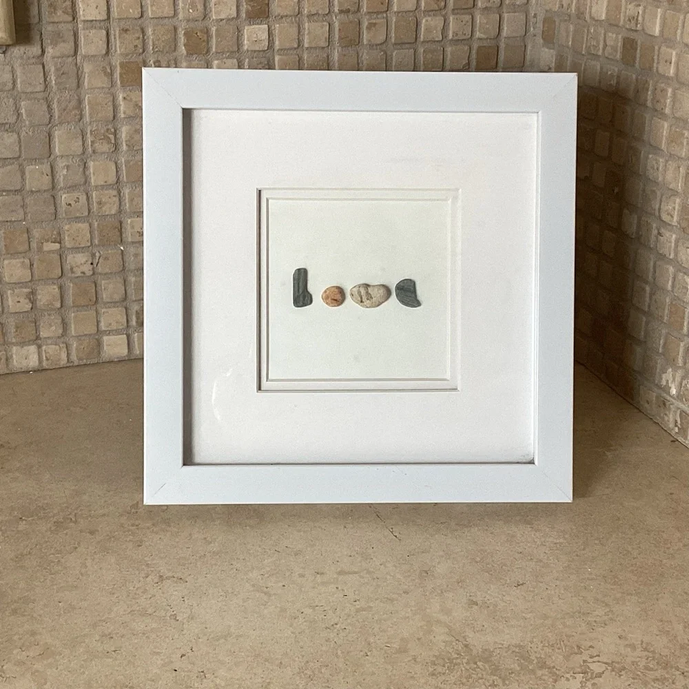 BEACH HOUSE SHADOWBOX PICTURE  “LOVE” WHITE 8 x 8”
